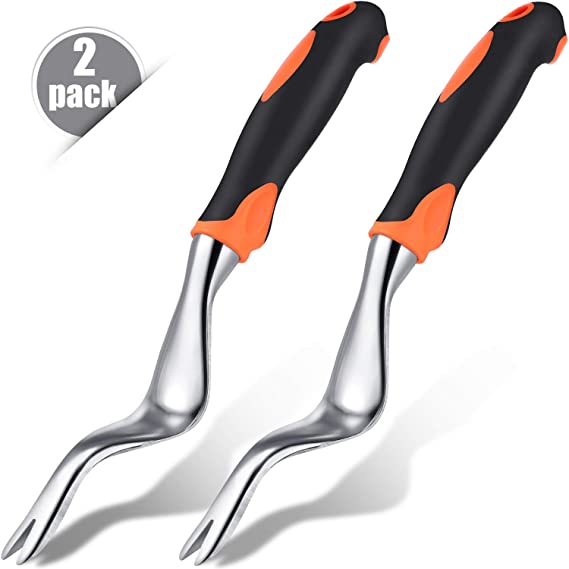 2 Pieces Hand Weeder Tool Garden Weeding Tools Garden Weeding Removal Gardening Weed Puller with Ergonomic Handle for Garden Lawn Farmland Transplant (Orange)