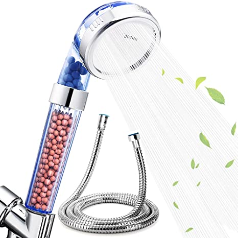 Nosame Shower Head, Filter Filtration High Pressure Water Saving 3 Mode Function Spray Handheld Showerheads for Dry Skin & Hair (Blue（shower head 1.5m extend hose）)