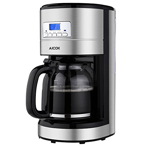 Drip Coffee Maker, Aicok Stainless Steel Coffee Maker Coffee Pot, 12 Cup Coffee Machine with Glass Thermal Carafe, Insulated, Keep Warm, Automatic Shut Off, Programmable