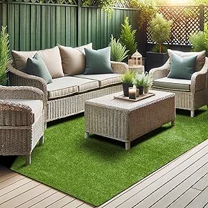 Ottomanson Realistic Artificial Grass Turf 4' x 6'6" Indoor Outdoor Faux Grass Rug with Drainage Holes, Customizable with Extra Long Size Options, Perfect for Patio Lawn Balcony or Weddings