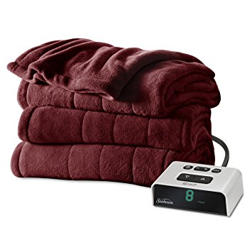 Sunbeam Microplush Heated Blanket with ComfortTech Controller, Queen, Garnet