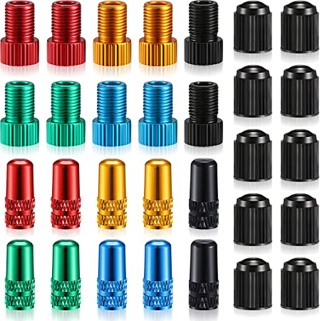 Mudder 30 Pieces Bicycle Tire Valve Converter Presta, Bike Tire Valve Adapter Valve Cap for Bike Tire Inflator Air Compressor, Convert Presta to Schrader Suit for Most Bike and Automobiles