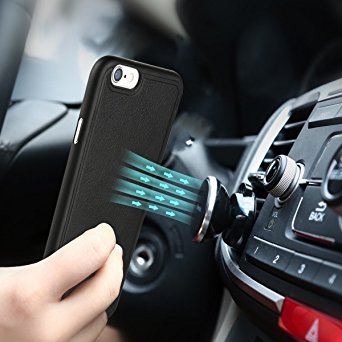 Benks Leather Case Cover For iPhone 6/ 6s, Slim Fit Protective Cover and Build-in Magnetic Car Mount Plate (Black for iPhone 6/ 6s 4.7”)