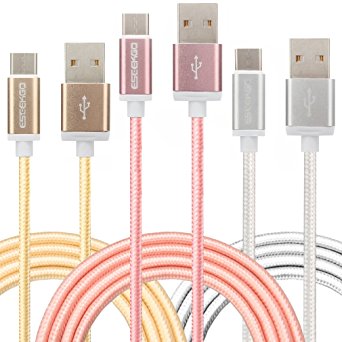 USB Type C Cable ESEEKGO 3 Pack LG G5 Cable Braided Dirtproof Data Sync Charging Cable for Samsung S8 ,LG V20/G6,Huawei P9/P10 ,Nintendo Switch (2M/6.6FT Gold White Pink)