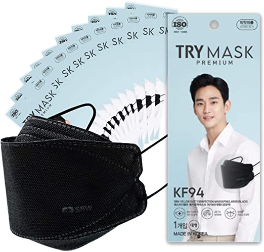 TRY KF94 Black - Face Protective Dust Mask for Adult (Black) Made in Korea