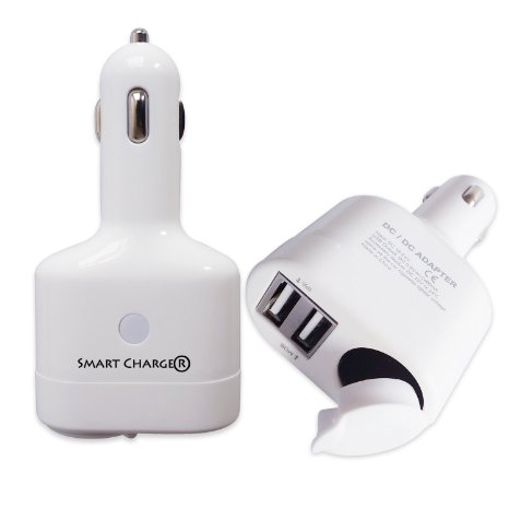 USB Car Charger/adapter One Dc Output Perfect Accessory for Travel (Same As the Car Cigarette Lighter) Dc5v 2.4a,2 Ubs Ports with Original Smart Ic Chip Protect Your Smart Phone From Over-charge (White)