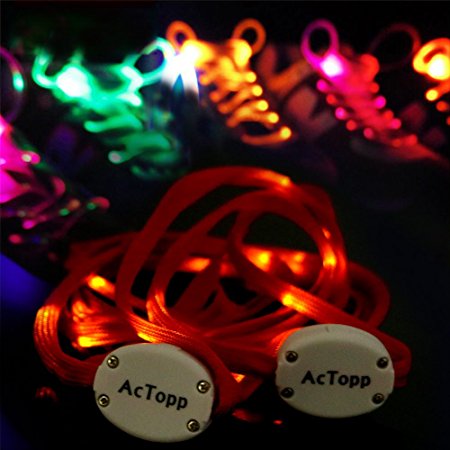 AcTopp 1 Pair LED Shoelaces - High Visibility Soft Nylon Light Up Shoelace with 4 Modes Rainbow Colors for Night Safety Running Biking, Or Cool Disco Party, Cosplay, Hip-hop Dance