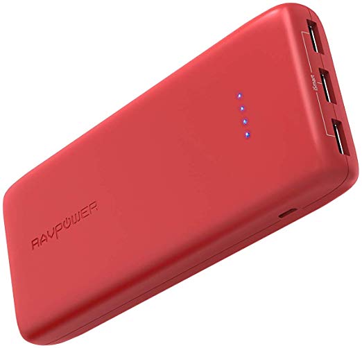 RAVPower 22000mAh External Battery Pack Portable Charger 22000 Power Banks 5.8A Output 3-Port (2.4A Input, iSmart 2.0 USB Ports, Li-Polymer Phone Charger) for Smartphone Tablet Red