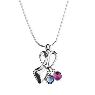Loving Family - Sterling Silver Necklace with 2 to 4 Swarovski Crystal Birth Month Charms - 18" to 22" Long - Mother's Loving Embrace