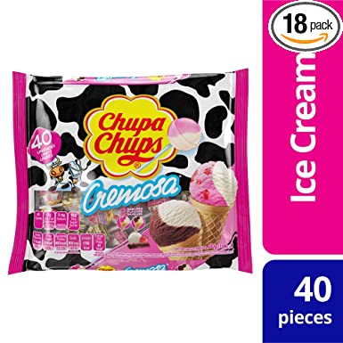 Chupa Chups Mini Lollipops, 40 Candy Suckers for Kids, Cremosa Ice Cream, 2 Assorted Creamy Flavors, for Gifting, Parties, Office, 40 Count