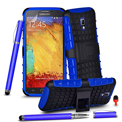 Samsung Galaxy Note 3 FITS Case - BLUE Premium Quality Heavy Duty Shock Proof Case Cover with 2 In 1 Ball Pen Touch Stylus Pen RED Dust Stopper Screen Protector & Polishing Cloth, (SHOCKPROOF BLUE)