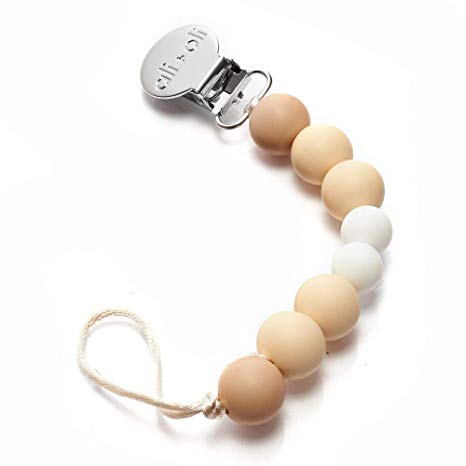 Modern Pacifier Clip for Baby - 100% BPA Free Silicone Teething Beads - NATURAL color 2-in-1 Binky Holder for Newborn Infant Baby Shower Gift- Teether Toys - Universal fit MAM - Philips Avent