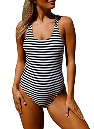 Dokotoo Womens Stripes Color Block One Piece Bathing Suit Swimsuit Monokini