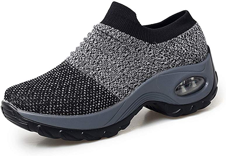 LIGHFOOT Womens Walking Breathable Shoes Slips-on Mesh Sock Platform Air Cushion Modern Jazz Dance Loafers