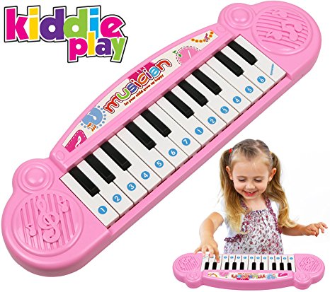 Kiddie Play Mini Electronic Toy Piano, Multi-function Keyboard 9 Pre-loaded Demo Songs (Pink)