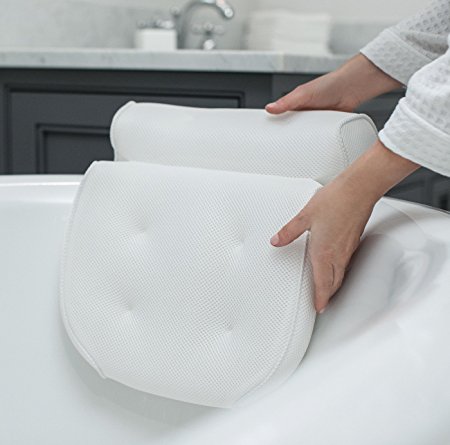 The Original GORILLA GRIP (TM) Premium Non-Slip Spa Bath Pillow Featuring Powerful Gripping Technology and 6 Suction Cups, 15" x 13", 4" Thick Luxury Design, Quick Drying