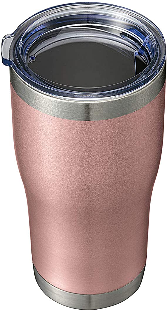 20oz Tumbler Stainless Steel Reusable Coffee Travel Mug with Spill Proof Lid Double Wall Blank Vacuum Insulated Metal Thermal Cups for Cold Hot Drinks Women Men (Powder Coated Rose Gold, 1 Pack)
