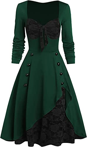 Panegy Women’s Gothic Steampunk Dress Long Sleeve Lace Renaissance Skull Dress Party Cosplay