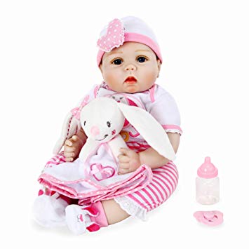 Lifelike Realistic Reborn Baby Doll 22 Inch Soft Silicone Weighted Reborn Doll with Bunny Clothes and Accessories Best Birthday Gift for Girls Age 3