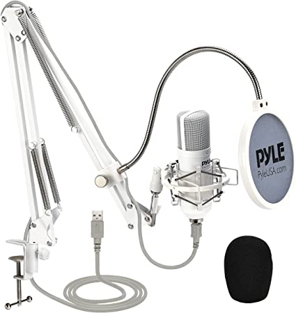 Pyle USB Condenser Microphone Streaming Kit - Professional Computer/Mac Mic Audio Cardioid Boom with Adjustable Arm Stand & Pop Filter for Podcast, Gaming, Studio, YouTube