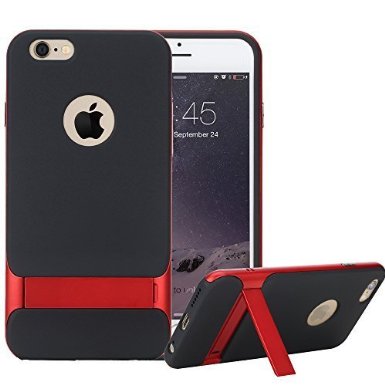 iPhone 6S Plus Case, ROCK [Royce] Dual Layer Shockproof Thin & Slim Case with Kickstand for iPhone 6S Plus & iPhone 6 Plus (5.5 inch) [ Black / Red] (94202)