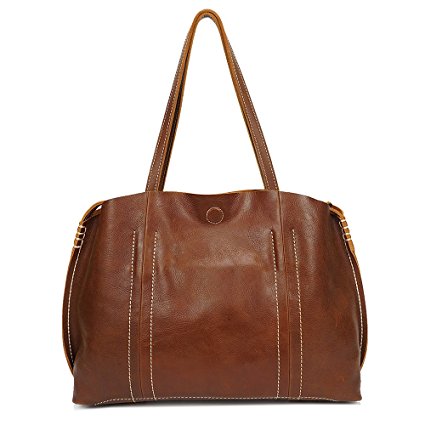 BIG SALE- 45%- S-ZONE Large Capacity Vintage Women Genuine Leather Shoulder Bag Totes Top Handle Handbag Purse