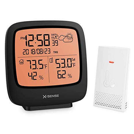 X-Sense Wireless Weather Station with 500 FT Wireless Range Remote Sensor, Accurate Temperature and Humidity Monitor, Weather Forcast, RCC Time and Date