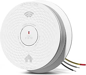 Hardwired Interconnected Smoke and Carbon Monoxide Detector Combo, 2 in 1 Smoke and CO Detector with Replaceable Batteries Back Up, AC Smoke and CO Alarm, Voice Alert, Self-Check, 1 Pack