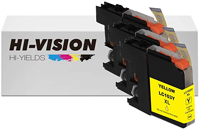 HI-Vision Compatible LC-103 LC103 XL High Yield Yellow Ink Cartridge Replacement for DCP-J152W, MFC-J245,J285DW,J450DW,J470DW,J475DW,J650DW,J870DW,J875DW Printer 3 pks