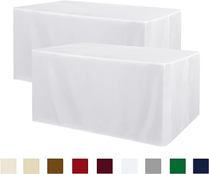 Obstal 2 Pack Table Clothes for 4 Foot Rectangle Tables - Water Resistant Washable Fabric Polyester Rectangle Table Cover Protector for Wedding, Banquet and Trade Shows, White, 48L x 30W Inches