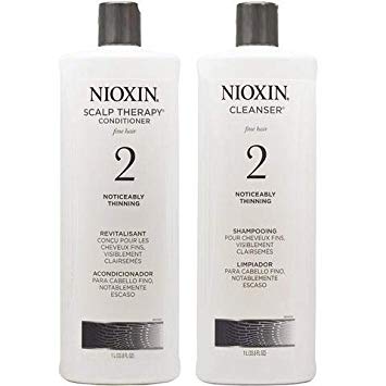 Nioxin Hair System 2 Cleanser & Scalp Therapy Liter (33.8oz) Duo for Thinning Hair (System 2)