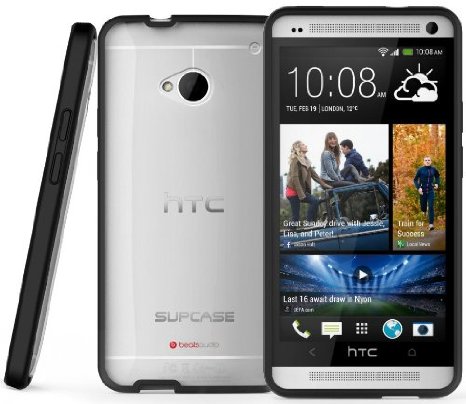 SUPCASE Premium Hybrid Protective Case for HTC One M7 Smartphone BlackClear - Multiple Color Options