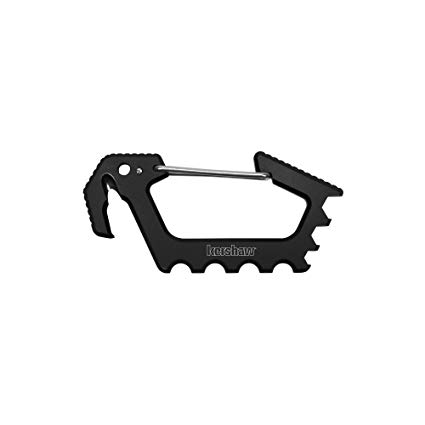 Kershaw Jens Carabiner Black (1150BLKX), 3.6-In. Multi-Functioning Carabiner, Stainless Steel with Titanium Carbo-Nitride Coating, Cord Cutter, Bottle Opener, Hex Drives 0.125", 0.1875", 0.25”, 2.5 OZ