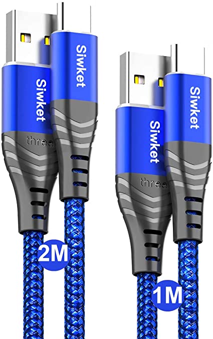 Siwket USB C Cable Type C Fast Charging Cable,[2-Pack 1M 2M] Braided USB C Fast Charger Cord 3A Data Sync for Samsung Galaxy S20/10/9,Note 9/8,LG G5,Sony Xperia,Moto G7,Switch,HTC.Macbook & More Blue