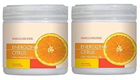 Smells Begone Air Freshener Odor Absorber Gel - Made with Natural Essential Oils - Absorbs and Eliminates Odor in Pet Areas,Bathrooms,Cars & Boats - 2 Pack (15 Ounce) (Energizing Citrus Scent 2 Pack)