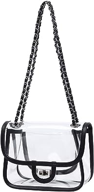 LAM GALLERY Womens PVC Clear Purse Handbag with Chain Stadium Approved Clear Bag See Through Bag for Working and Concert