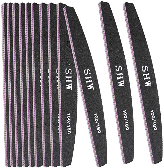 12 Pack Professional Nail File Set Double-Sided 100/180 Grit Emery Board Manicure Tools For Nail Grooming and Styling (Black)