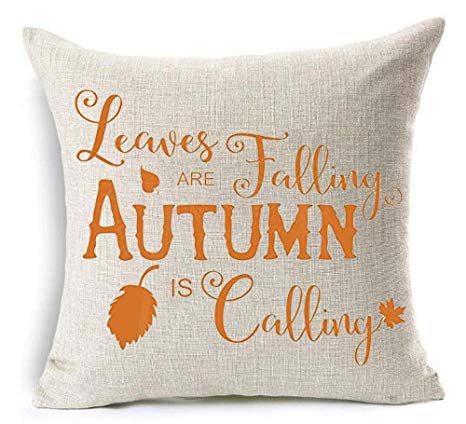 Queen's designer Leaves are Falling Autumn is Calling Watercolor Yellow Font Golden Maple Leaves Decoration Cotton Linen Decorative Throw Pillow Case Cushion Cover Square 18" X18 (I)