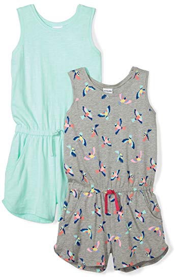 Amazon Brand - Spotted Zebra Girls' Toddler & Kids 2-Pack Knit Sleeveless Tank Rompers