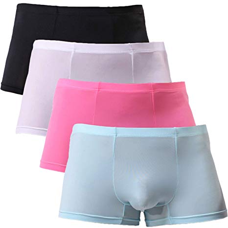 YuKaiChen Mens Silk Underwear Trunks Seamless Sexy Transparent Boxer Briefs Short Leg