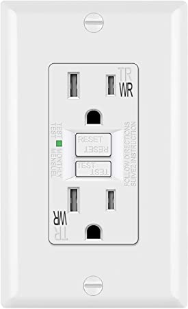 BESTTEN 15A Self-Test WR GFCI, Slim Design, Weather Resistant and Tamper Resistant, Wallplate Included, White