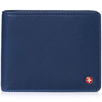 Alpine Swiss RFID Mens Wallet Deluxe Capacity Passcase Bifold With Divided Bill Section