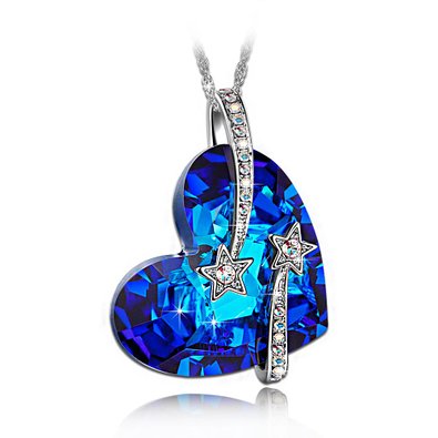 LadyColour "Venus" Shooting Star & Hollow-out Design Heart Sapphire Pendant Necklace, Made With Swarovski Crystals, Engraved With "I Love You To The Moon and Back"