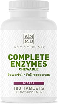 Dr Amy Myers Digestive Enzymes Chewable – Complete Enzymes Support Leaky Gut, Acid Reflux, Gas, Bloating, Gluten Exposure – Amylase, Lipase, Lactase, Alkaline, Protease, Sucrase   More – 180 Tablets