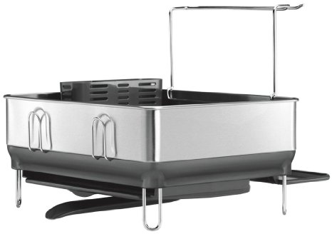 simplehuman Compact Steel Frame Dishrack with Wineglass Holder, Stainless Steel, Grey