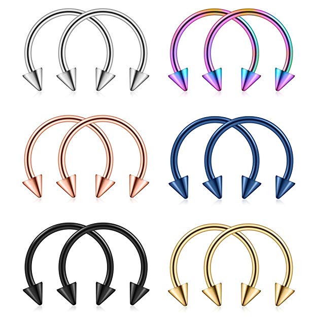 Ruifan 316L Surgical Steel CBR Horseshoe Circular Rings Nose Eyebrow Tragus Lip Ear Hoop Ring Piercing 20G 8MM,10MM 12PCS