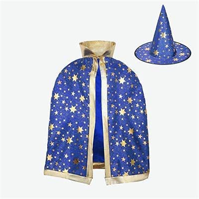 nuoshen Halloween Witch Wizard Cloak, Kids Costume Wizard Cape with Hat Cosplay Fancy Dress Cosplay Festivel Party Accessory for Children Toddlers(Blue)