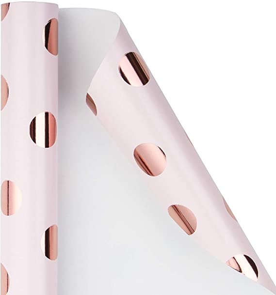 WRAPAHOLIC Wrapping Paper Roll - Pink Color with Rose Gold Foil Polka Dots Design for Birthday, Holiday, Wedding, Baby Shower Wrap - 30 inch x 16.5 feet