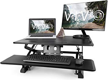 VIVO Black Small Height Adjustable 30 inch Standing Desk Converter | Sit Stand Tabletop Monitor Riser and Keyboard Tray (DESK-V000Q)