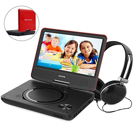 9.5 Inch Portable DVD Player for Kids with Swivel Screen, USB / SD Slot (RED)
